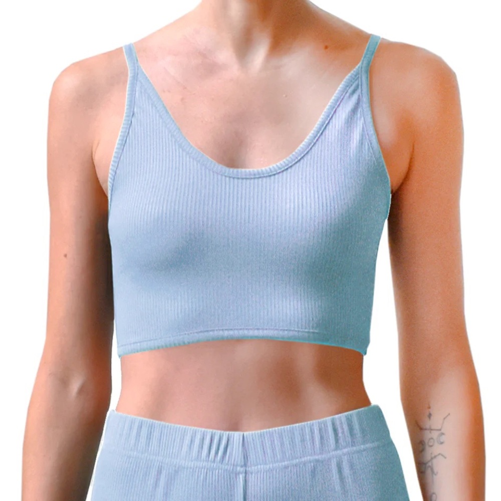 Cropped ribbed tank top - solid light blue